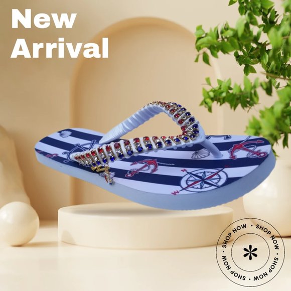Women's Luxury nautical flip flops, with crystals and rhinestones, all occasions - Picture 8 of 17